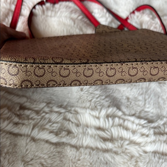 Guess Red and Tan pebbled Crossbody Bag silver jeweled logo purse - Picture 6 of 11